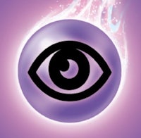 a purple ball with a black eye on it