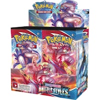a pokemon booster box with two pokemon cards in it